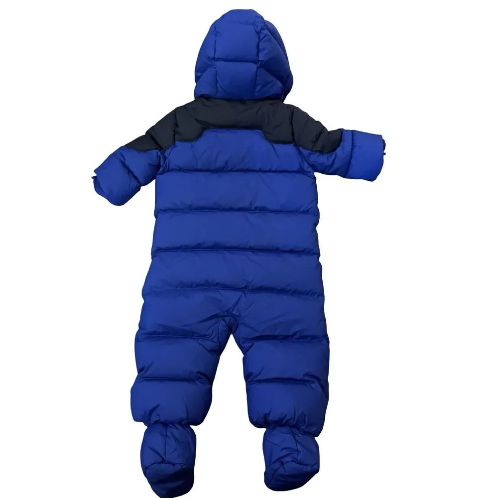 NWT Ralph Lauren Baby Snowsuit Blue, Hooded, 9 Months $195 Yellow‎ Pony